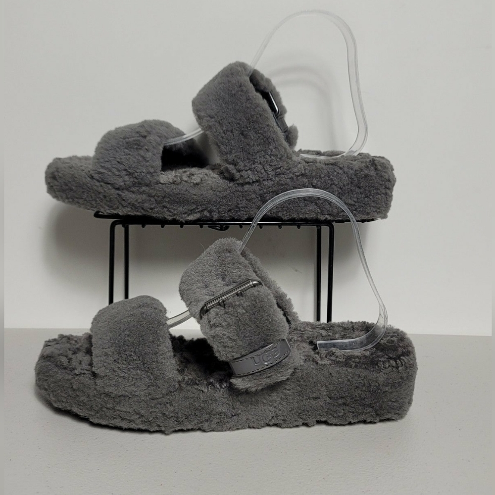 UGG FUZZ YEAH SHEEPSKIN SANDAL SLIPPER ADJUSTABLE GRAY SZ 10 1104662